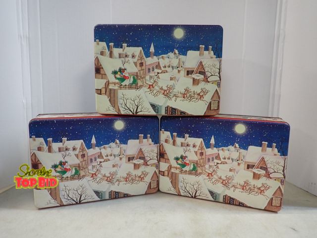 Lot 59-41686 - 3 Matching vintage style rectangular Christmas tin