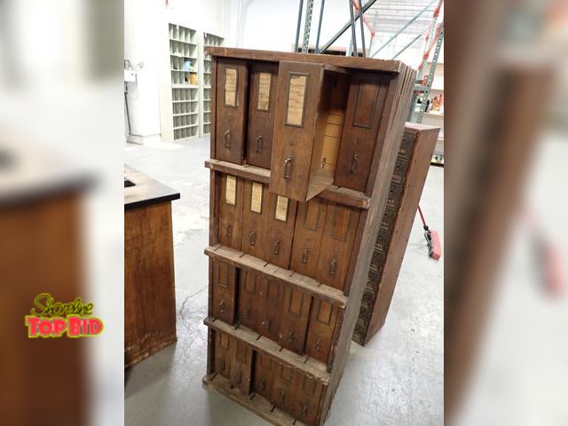 Lot 59-13035 - 1910-1920 Antique Mission-Era Schwartz Sectional System 20-Drawer Pharmacy/Doctor Apothecary Cabinet...