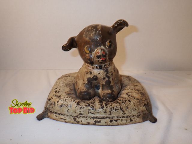 Lot 59-13128 - Antique 1914 Hubley "Fido on a Pillow" Cast Iron Still Bank, Rare