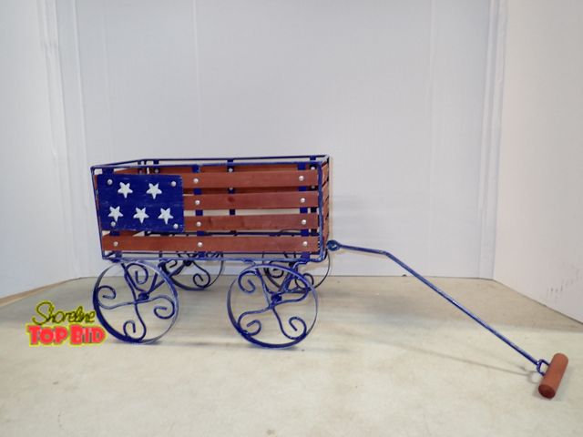 Lot 59-41525 - Metal decorative wagon, American flag design 9 1/4" X 12" X 6"
