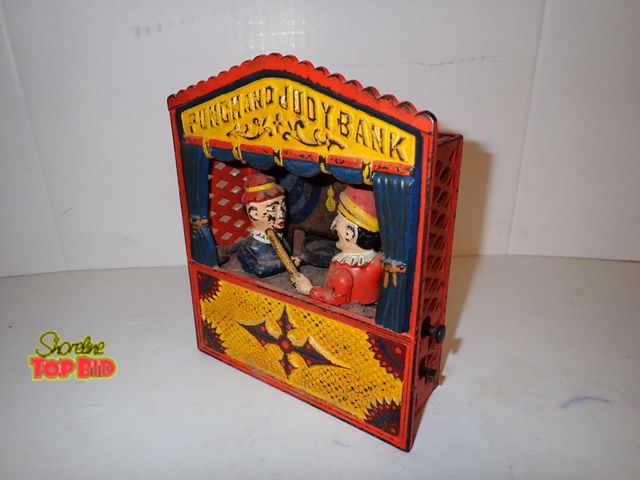 Lot 59-10162 - Ca. 1880 Antique Cast Iron Punch and Judy Mechanical Bank S. Hardware Co. Buffalo New York USA, Work...