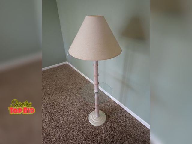 Lot 59-33643 - Floor Lamp with Glass Table, Bamboo Style