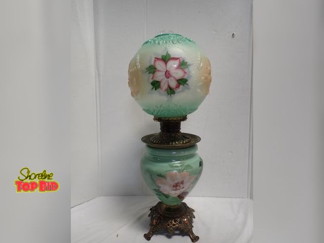 Lot 59-14028 - Victorian Gone With The Wind Double Oil Globe Lantern 25" tall with Bronze Base