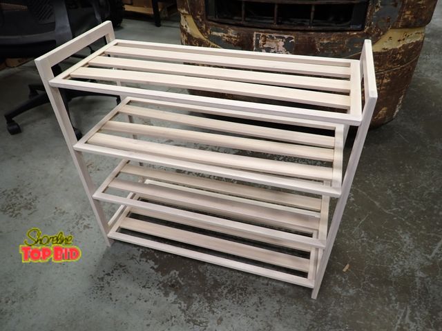 Lot 59-21029 - Light, Natural Wood 4-Tier Slatted Shoe Rack