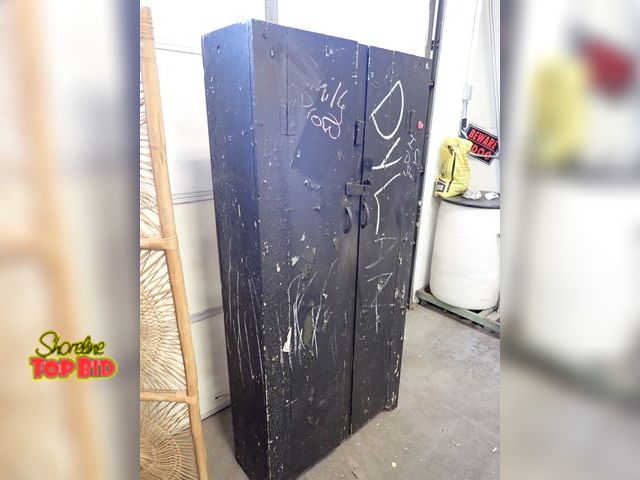 Lot 59-30060 - Primitive Double Door 5-Tier Canning Storage Cabinet 72" x 34 1/2" x 12 1/2", Solid