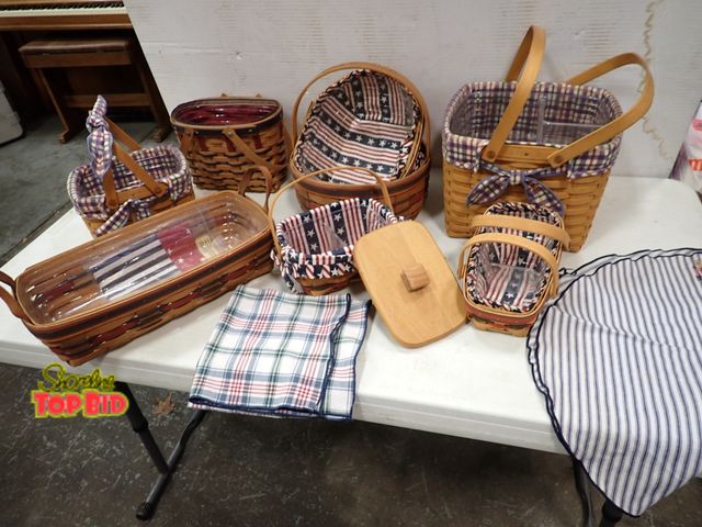 Lot 59-33261 - (6) Longaberger All American Baskets, Liners &amp; Protectors &amp; Lids and (2) Longaberger Summert...