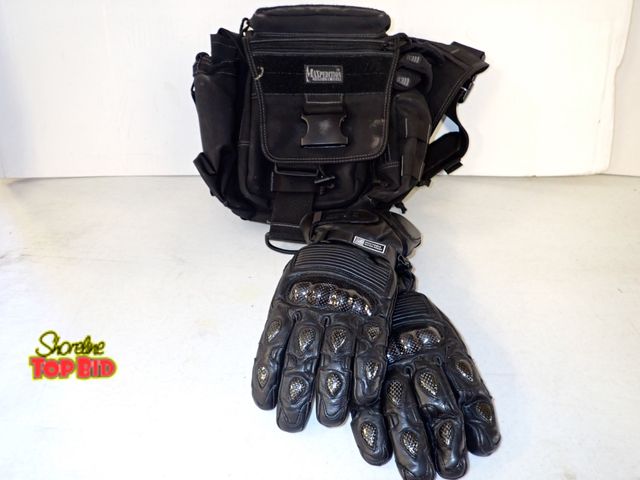 Lot 59-51027 - 2 Pair Motorcycle Gloves and One Black Maxpedition Versipack
