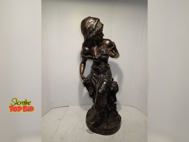 Lot 59-10136 - Signed, 19th-Century French Bronze Sculpture of Seated Young Woman 27 1/2" tall. Estimated value $90...