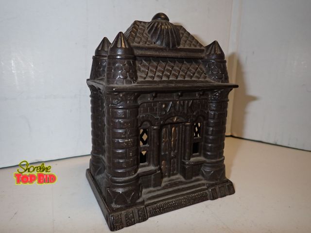 Lot 59-14103 - Antique Cast Iron "Four Tower" Still Bank by J &amp; E Stevens Co. Original, 1895