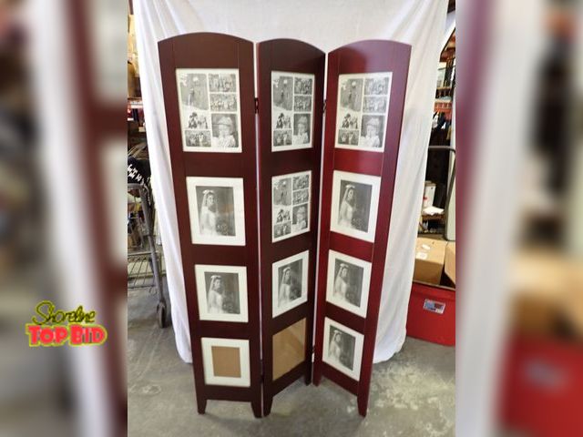 Lot 59-20146 - 3-Panel Photo Room Divider Screen, Walnut Finish, Multiple Collage Photo Frame Slots
