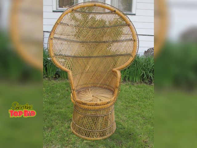 Lot 59-10102 - 5' 6"T high back rattan chair, excellent condition.  Top of chair pops off base section for moving a...