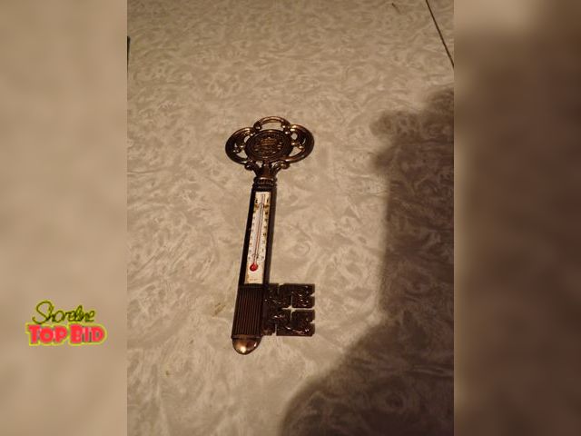 Lot 59-43398 - Vintage Indiana Copper Cast Metal Thermometer Skeleton Key, Wall Mounting 8" x 3"