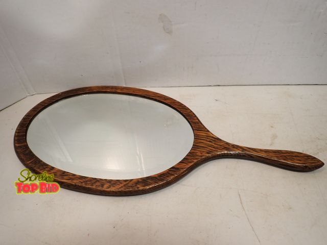 Lot 59-14531 - Mid-Century Rosewood Oval Hand Mirror Beveled, Scandinavian 19 1/2" x 9"