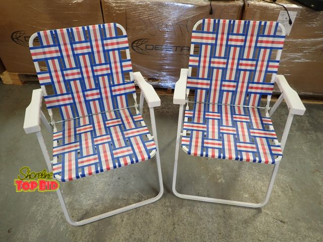 Lot 59-20144 - Red, White and Blue High-Back Folding Web Chairs - Total 2 Chairs, Matching