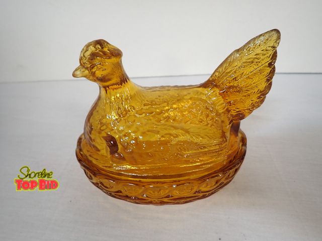 Lot 59-24228 - Vintage Amber LE Smith Hen on Nest Glass Chicken Lidded Bowl - Excellent Condition