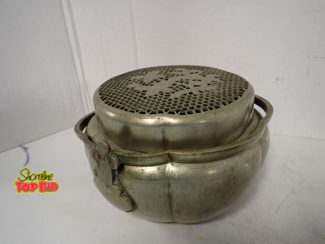 Lot 59-10291 - 1850-1900 Chinese Partong (Baitong) Handwarmer with Double Bail &amp; Lid, White Brass, Rare