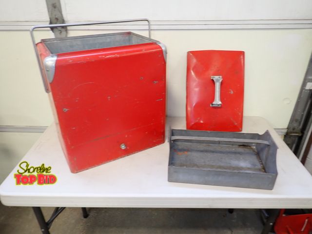 Lot 59-42013 - Mid-Century Coca-Cola Ice Chest Cooler with Lid &amp; Galvanized Tray (normally missing) Rare Find, ...