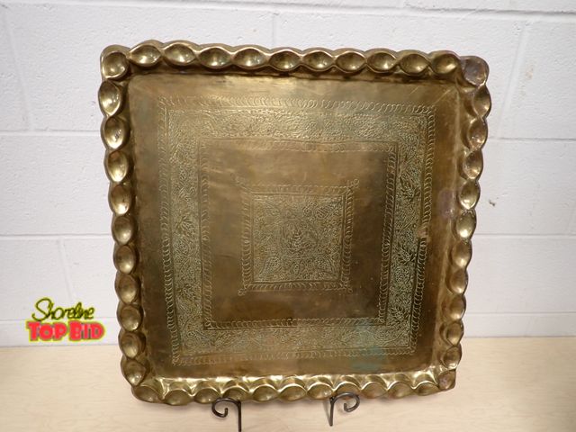Lot 59-14359 - 23" x 23" Square Heavy Gauge Brass Platter from India, Hand Etched