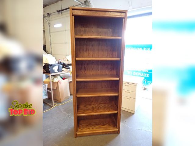 Lot 59-21039 - Tall Wooden Bookcase with 6 Spacious Open Shelves that are Adjustable 76" x 30" x 13"