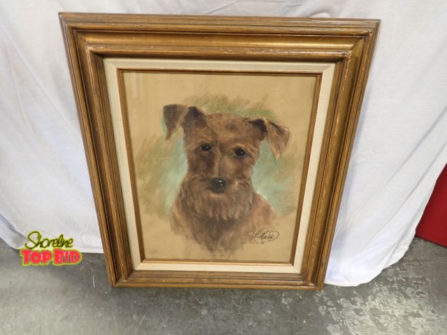 Lot 59-21040 - Vintage Framed Media Dog Portrait 28" x 24"