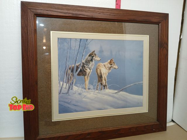 Lot 59-71009 - Picture Framed “Wolves in the Snow” Wildlife Print – Two Wolves Winter Scene 24x28
