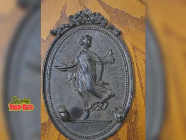 Lot 59-10135 - 10 1/2"T cast metal two place decorative coathook.  Has an ornate design of a woman wearing a toga l...