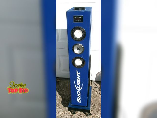 Lot 59-74590 - Bud Light Promotional Blue Rectangular Tower Speaker, USB Port &amp; RCA Audio Inputs - functional. ...