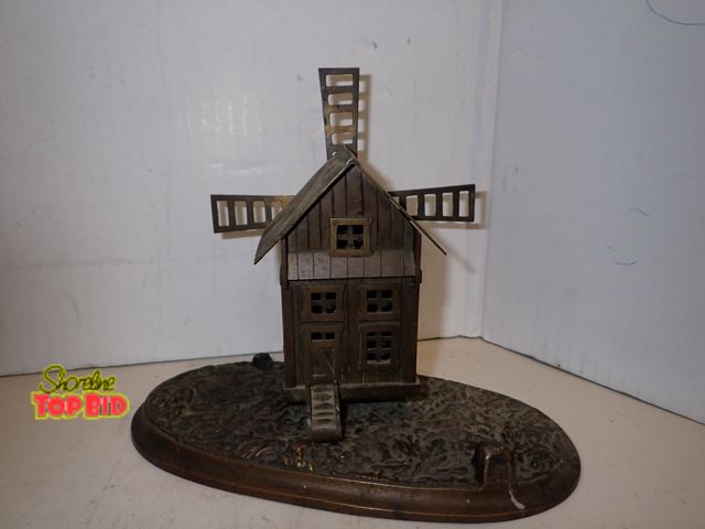 Lot 59-14229 - Antique French Bronze Windmill Money Box (Piggy Bank) circa 1900s, 7" x 8 1/2" x 4 1/2"