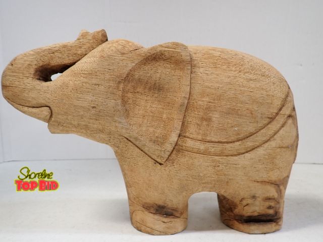 Lot 59-43437 - Vintage 1970s Hand Carved Solid Wood Elephant Statue, Made in Africa 8 1/2" tall x 13" long