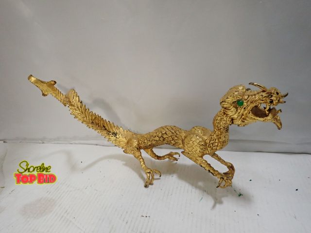 Lot 59-10377 - Chinese Dragon Statue, Gilt Bronze 8" x 18"