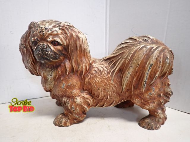 Lot 59-14284 - Rare Antique Cast Iron Pekingese Dog Doorstop by Hubley 9" tall x 14 1/2" long