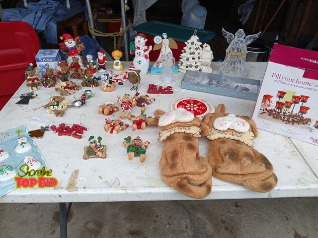 Lot 59-71006 - Large Christmas decorations lot dog Stockings ornaments and more