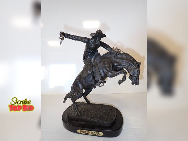 Lot 59-13033 - 12" Bronze Sculpture by Fredric Remington Called "Bronco Buster" Signed, a top a marble base