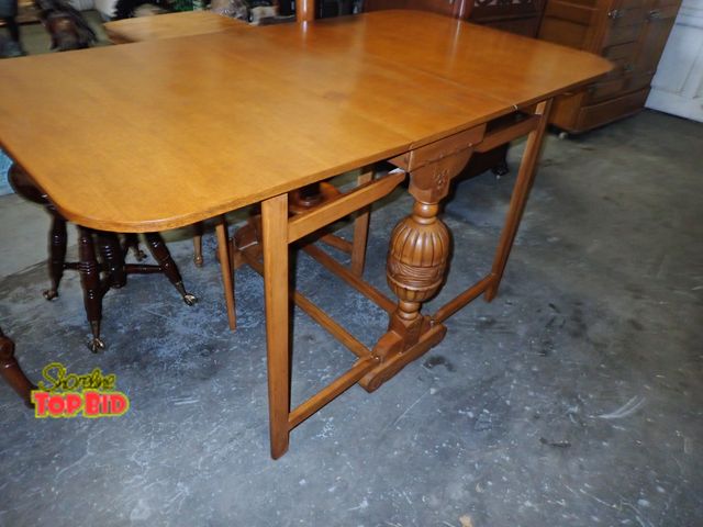 Lot 59-10082 - Very Rare Folding Table Solid Oak CA 1940s featuring Two Side Columns Hand Carved Accents, Solid