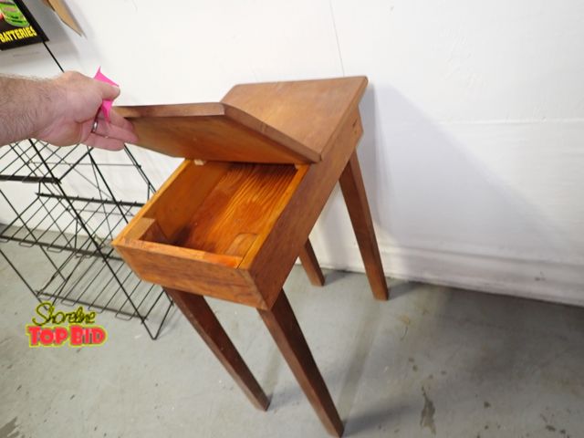 Lot 59-24080 - Primitive Side Table with Hinged Lift Top Storage Compartment, Dowel Pin Construction, Solid