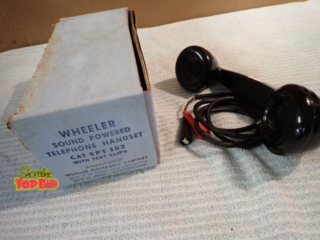 Lot 59-21397 - New - Old Stock Vintage Wheeler Sound Powered Telephone Handset Cat. Spt. 102 with Test Clip, Origin...