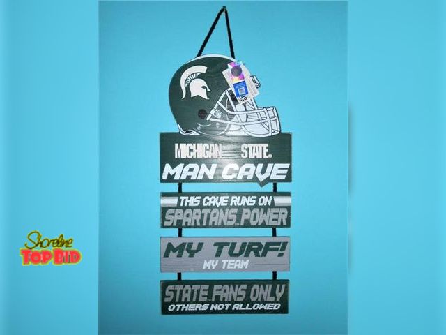 Lot 59-74560 - 1 Too Cool! New Licensed Michigan State Spartans LARGE Wooden Man Cave Sign. Measures 21" Tall by 10...