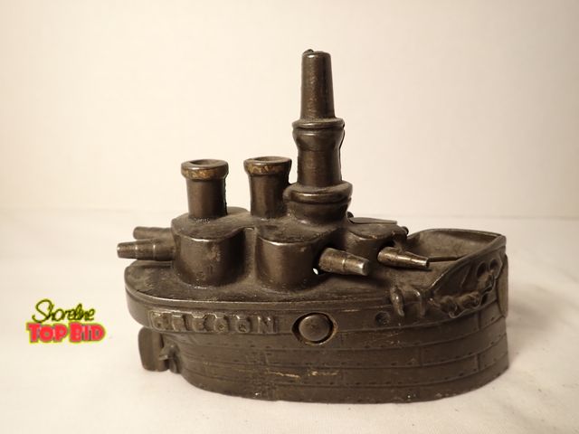 Lot 59-20057 - Antique Cast Iron "Oregon" Battleship Still Coin Bank, Modeled after Historic U.S.S. Oregon by J &am...