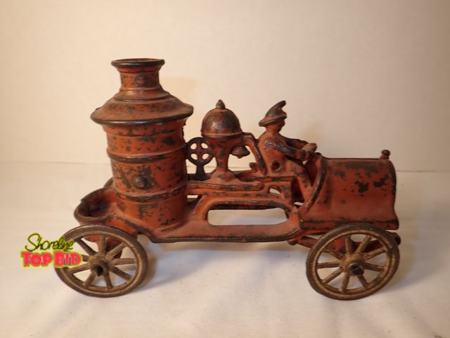 Lot 59-20069 - Antique Cast Iron Steam Fire Pumper Truck by Hubley, 1920s and 1930s, 6.5" long. Est. Value $40-$150