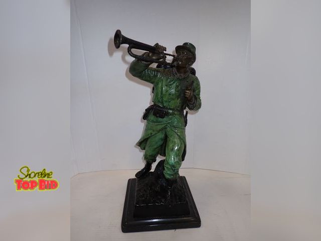 Lot 59-10011 - Signed Bronze "Retreat" Bugler Sculpture by French Artist Jean-Louis Gregoire, Military Figurine in ...