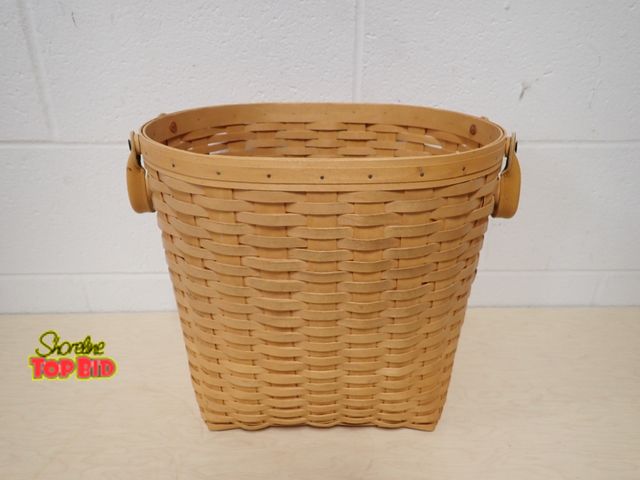 Lot 59-10840 - Rare Longaberger Basket - Oval Waste Paper with Leather Handles, Vintage - Great Condition 13" x 14"...