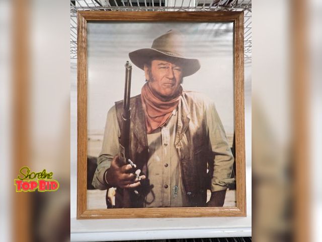 Lot 59-14157 - Oak Framed Print of John Wayne 21 1/2" x 17  1/2"