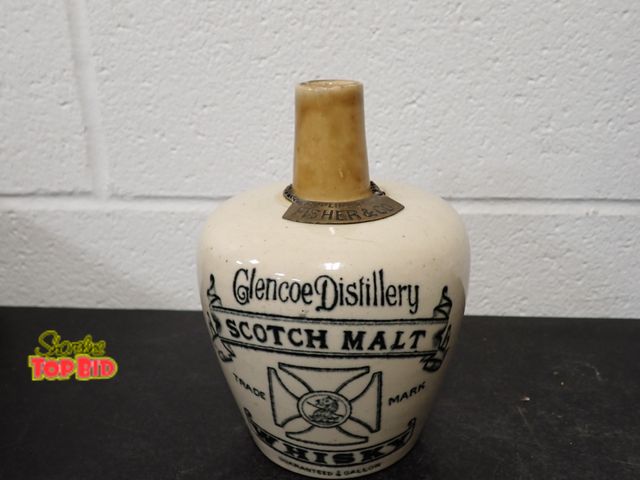 Lot 59-10982 - Vintage Rare Glencoe Distillery Scotch Malt Whiskey Jug 1/4-Gallon Pottery 7 1/2" tall x 5" wide. No...