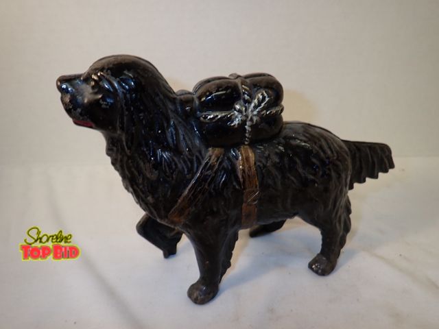 Lot 59-13118 - Cast Iron St. Bernard "Rescue Dog" with Pack Still Bank, Circa 1905 and 1930s, Value $35 to $160, Ab...