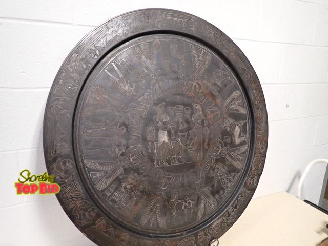 Lot 59-14354 - 38" dia Extreme Heavy Gauge Bronze Antique Egyptian Motif Platter/Tray Hand Engraved Wall Art