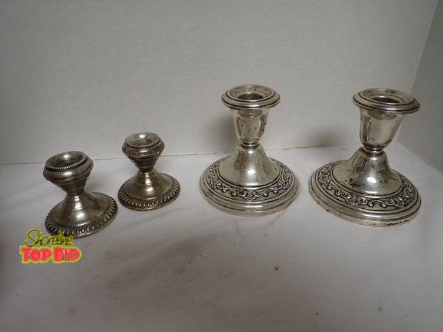 Lot 59-21177 - Sterling Silver Candle Holders, 2 Large, 2 Small