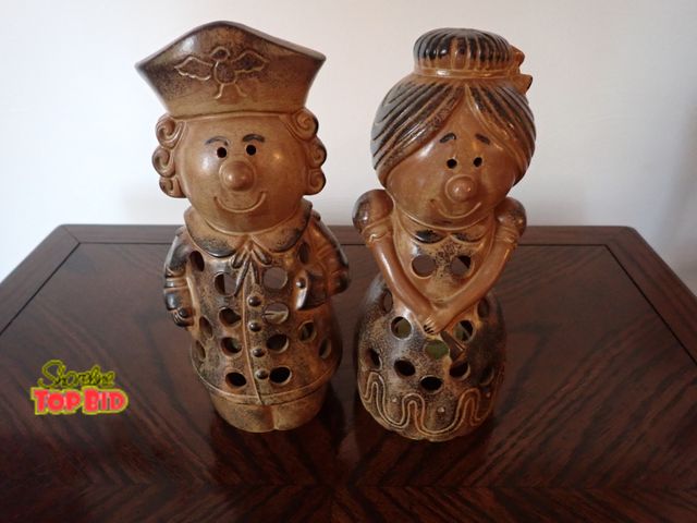 Lot 59-43091 - Rare Mid-Century Man and Woman Pottery Figurine Candle Holders, Excellent Condition