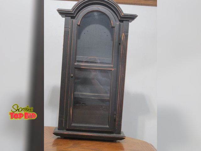 Lot 59-10138 - 27"T vintage wooden wall hanging shadow box, w/door that swings open.  Some very light wear, constru...