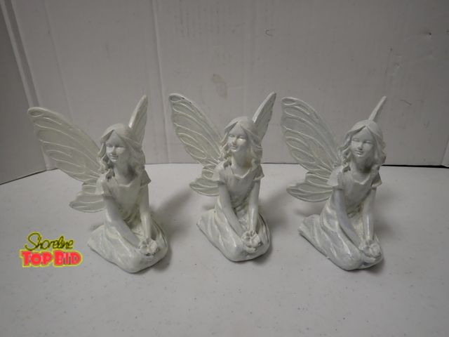 Lot 59-21076 - 3-pc Set New Creative White Kneeling Garden Fairy Figurines with Butterfly-Style Wings
