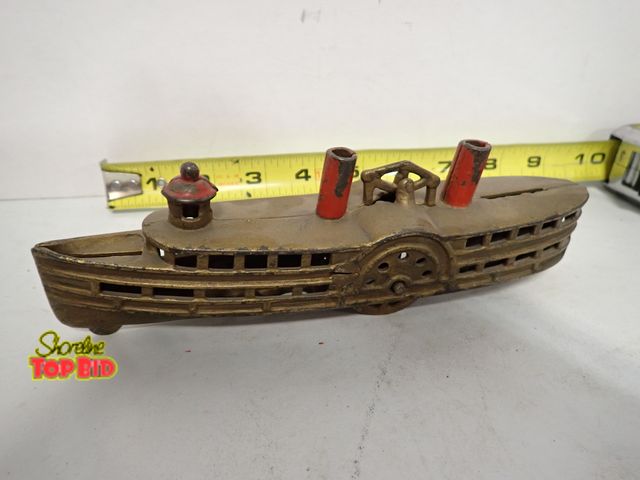 Lot 59-10299 - 1910 Cast Iron A.C. Williams Steamboat Still Bank 7 1/2" long